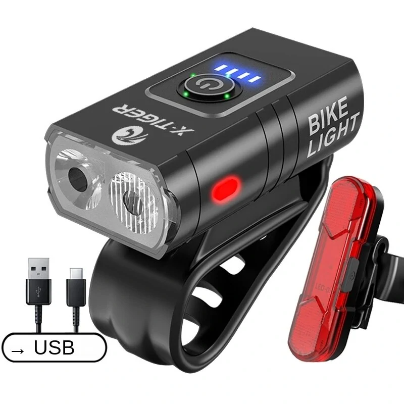 (image for) 1000LM Brightness Bike Light Set 6 Light Modes 1200mAh Battery Aluminum Alloy Bicycle Front Light with Smart Taillight for Mountain Bicycle Scooter