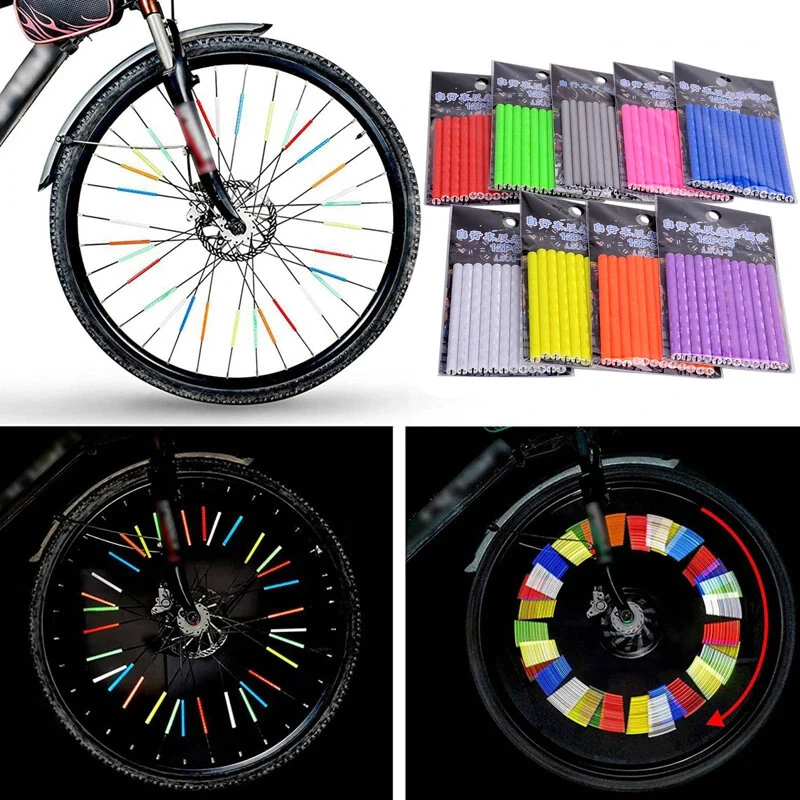 (image for) 12pcs 7.5cm Bicycle Wheel Reflective Sticker Warning Light Tube Strip MTB Cycling Safety Kit for MTB Road Bike