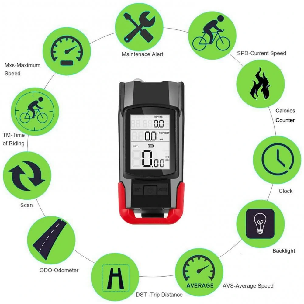 (image for) 3 in 1 Bike Headlight 800Lm Brightness 3 Light Mode 4000mAh Battery IP65 Waterproof Horn Speedometer Bicycle Front Lights