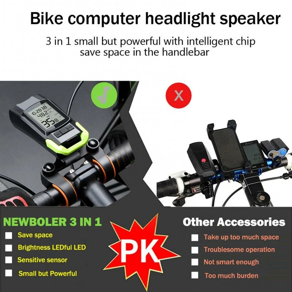 (image for) 3 in 1 Bike Headlight 800Lm Brightness 3 Light Mode 4000mAh Battery IP65 Waterproof Horn Speedometer Bicycle Front Lights