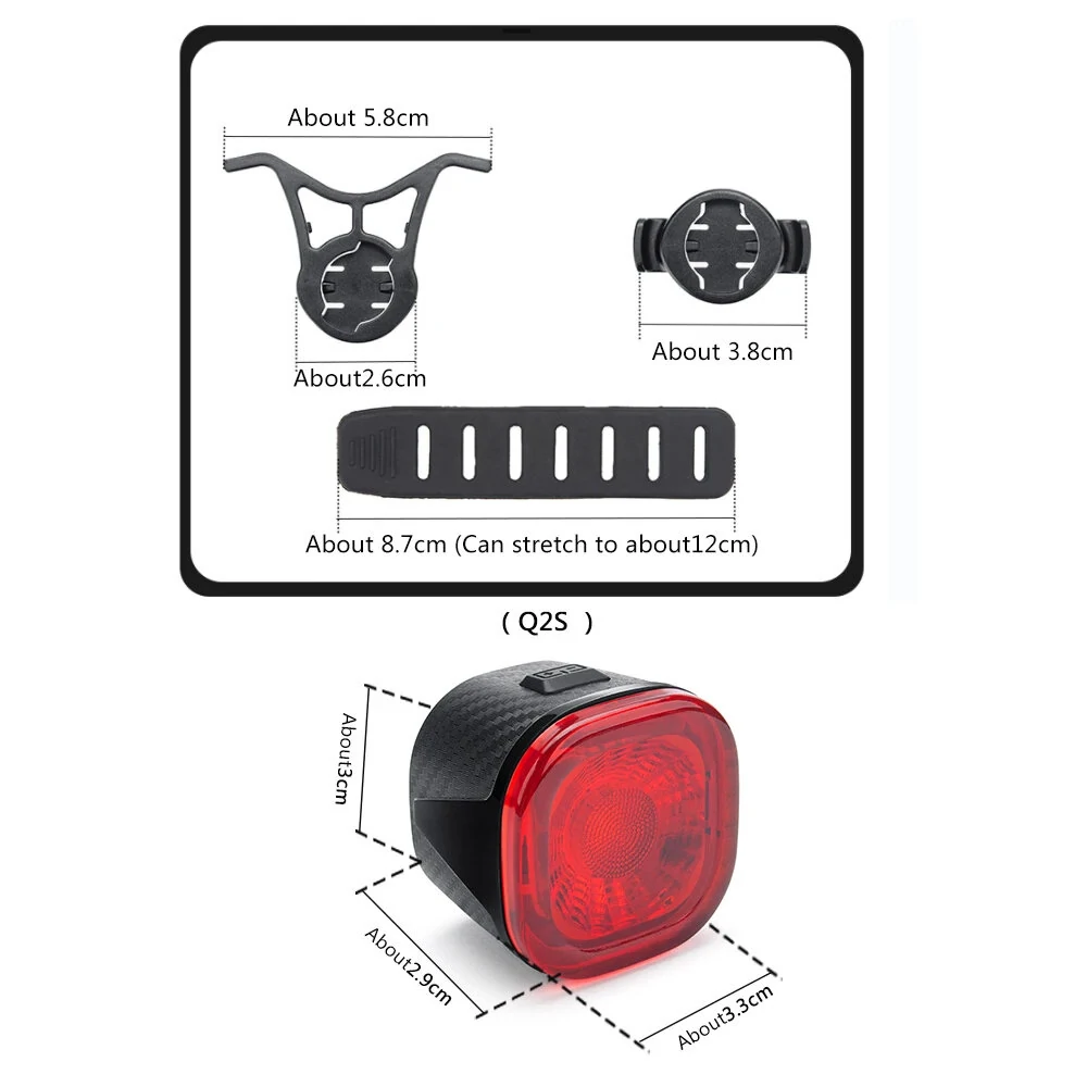 (image for) ANTUSI Q2S Bike Taillight Intelligent braking sensor 260mAh Battery 4 Light Modes Type-C Charging IPX6 Waterproof Wear-resistant Bicycle Rear Light for Night Cycling