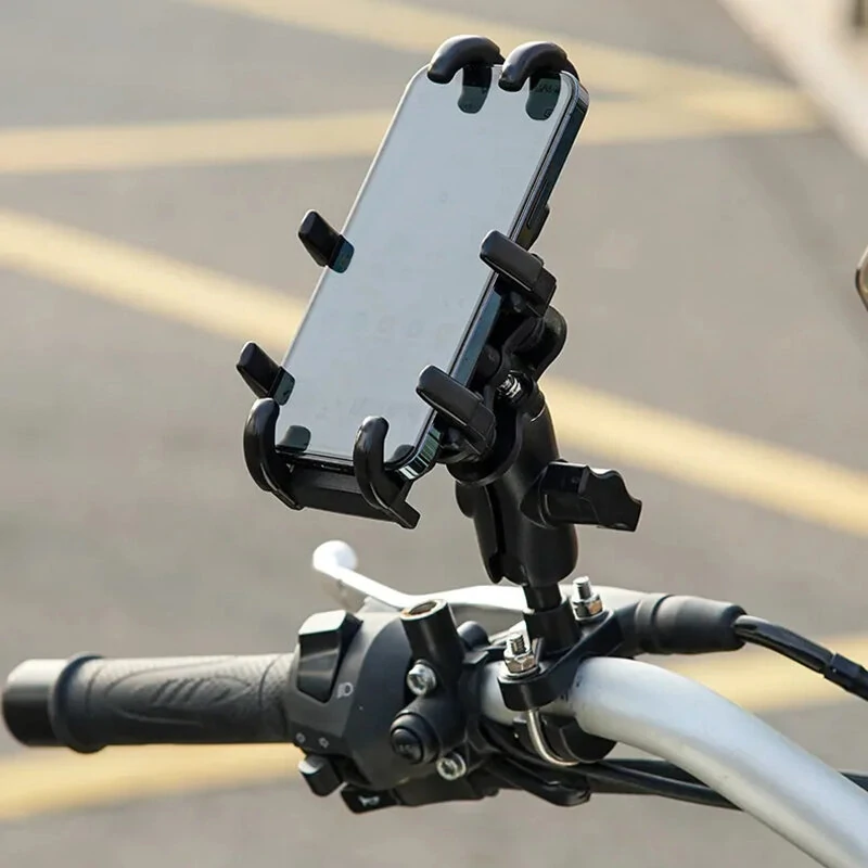 (image for) Aluminum Alloy Bike Phone Holder with Shock Absorber Bicycle Handlebar Rearview Mirror Mount for 4.7-7.1 inch Smartphones