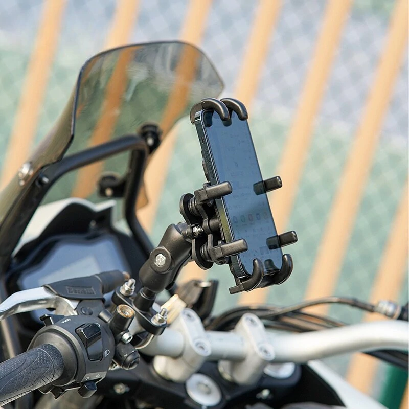 (image for) Aluminum Alloy Bike Phone Holder with Shock Absorber Bicycle Handlebar Rearview Mirror Mount for 4.7-7.1 inch Smartphones