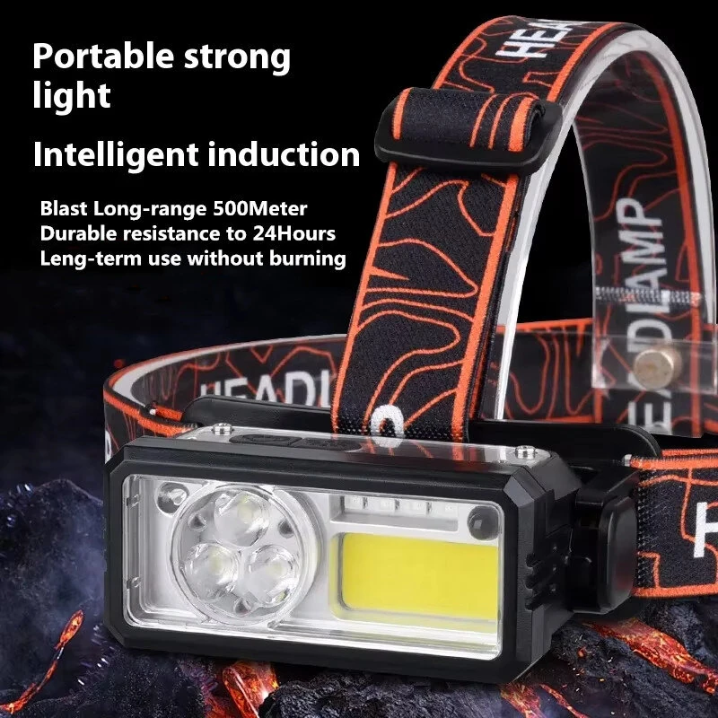 (image for) Bikight T142 Smart Sensor Powerful Type-C LED Headlamp 6 Modes 18650 Torch Built-in Battery Rechargeable Camping Fishing Light