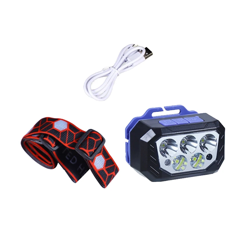 (image for) Motion Sensor Powerful LED Headlamp 5 Led Strong Light Rechageable Headlight Fishing Camping Outdoor Head Lamp Work Flashlight