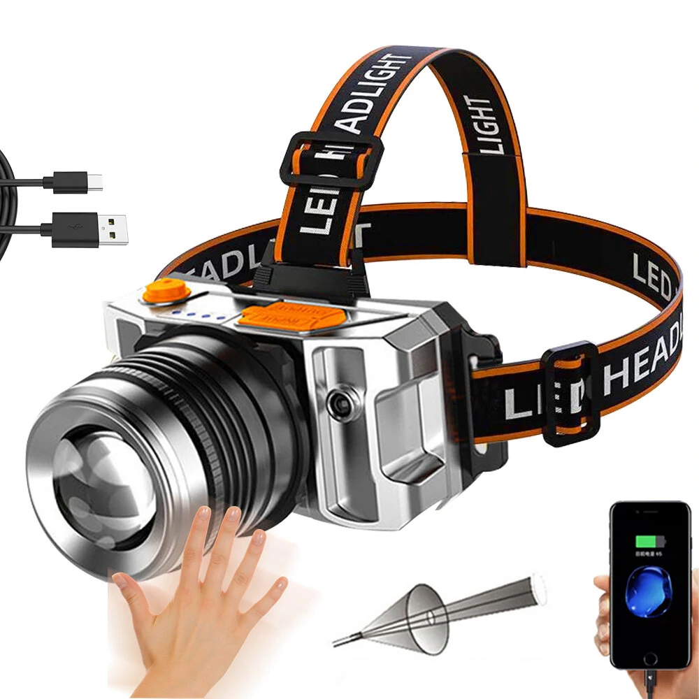 (image for) Outdoor 500LM Wave Sensor Headlamp White Yellow Blue 3 Light Source Fishing Headlights USB Charging Night Running Lamp