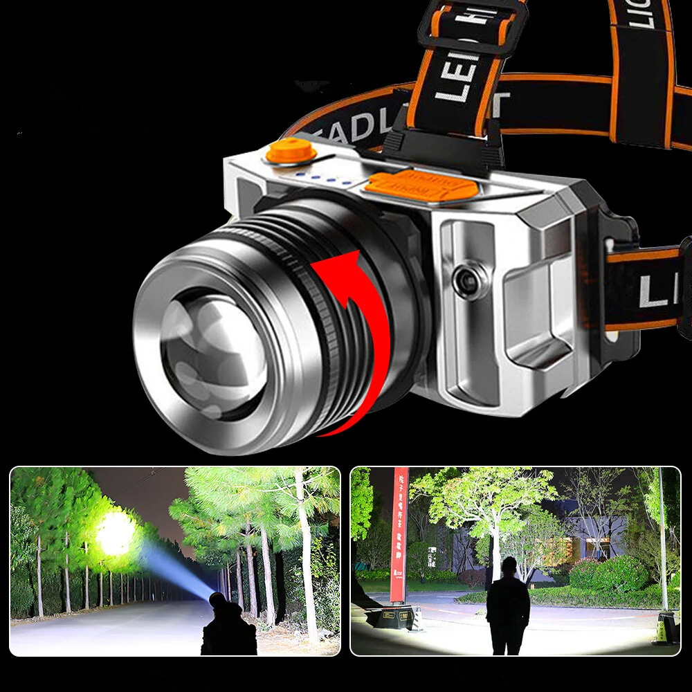 (image for) Outdoor 500LM Wave Sensor Headlamp White Yellow Blue 3 Light Source Fishing Headlights USB Charging Night Running Lamp
