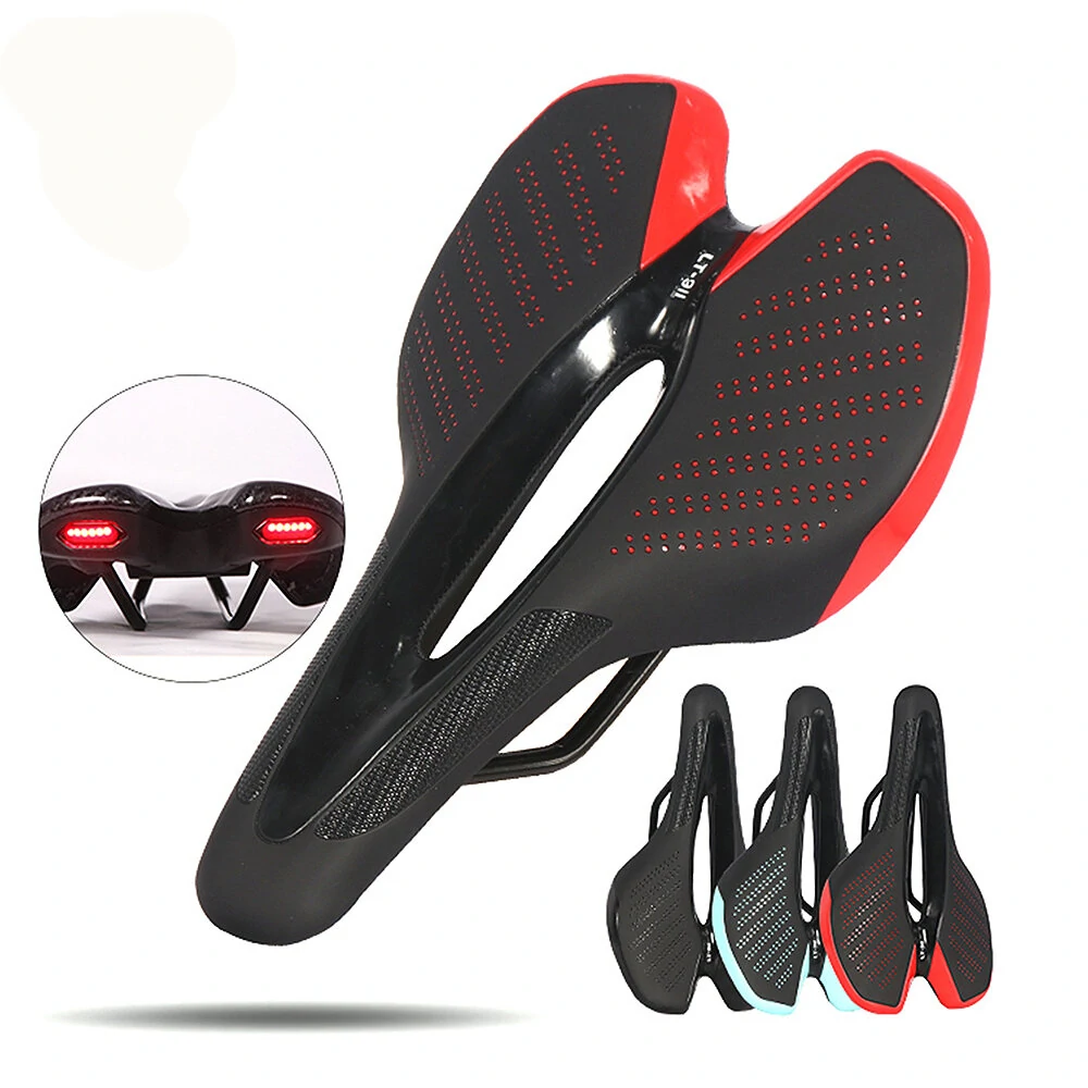 (image for) Road Bike Saddle MTB Bicycle Seat With Mountain Cycling Racing Warning Taillight USB Charging PU Breathable Soft Seat Cushion