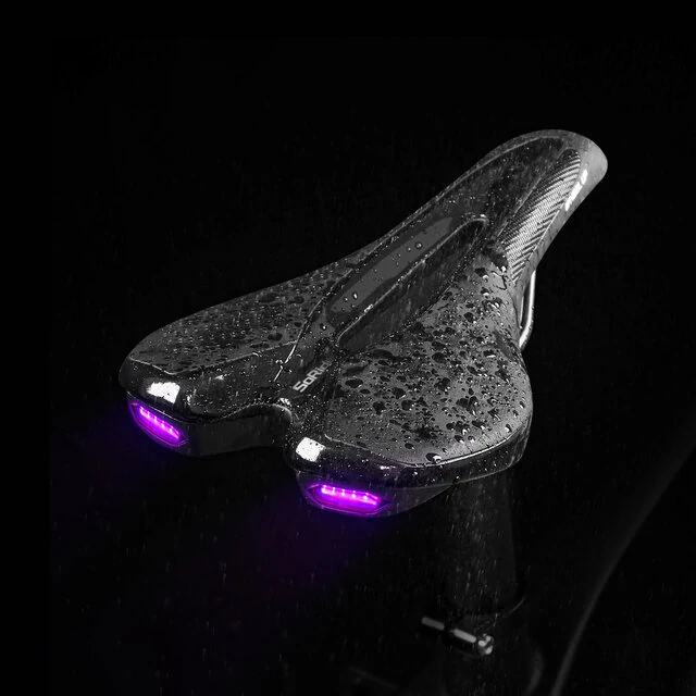 (image for) Road Bike Saddle MTB Bicycle Seat With Warning Taillight USB Charging PU Breathable Soft Seat Cushion Mountain Cycling Racing