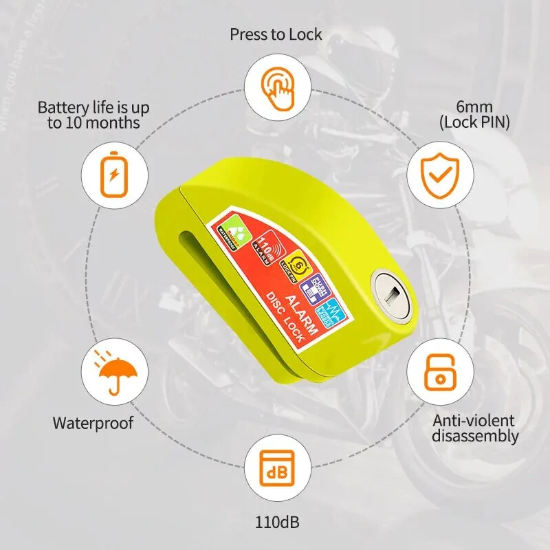 (image for) Smart Bicycle Disc Brake Lock 110dB Loud Alarm Anti-thief Protection Aluminum Alloy Waterproof Reminding Rope Lock for Bike Motorcycle