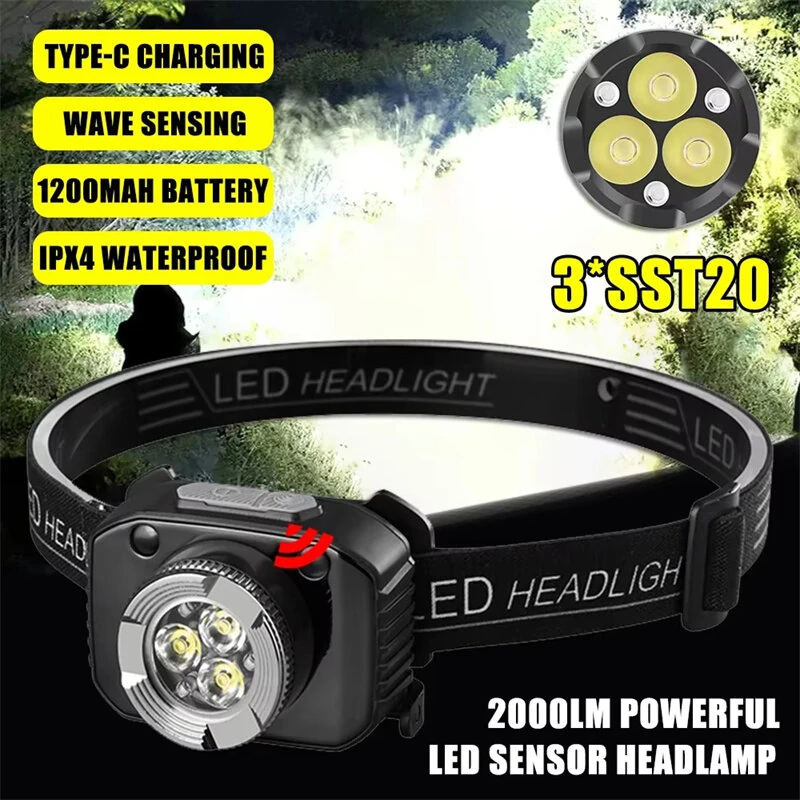 (image for) Smart Sensor Mini LED Headlamp Rechargeable Headlight Built-in Battery Led Headlamp Camping Fishing Flashlight