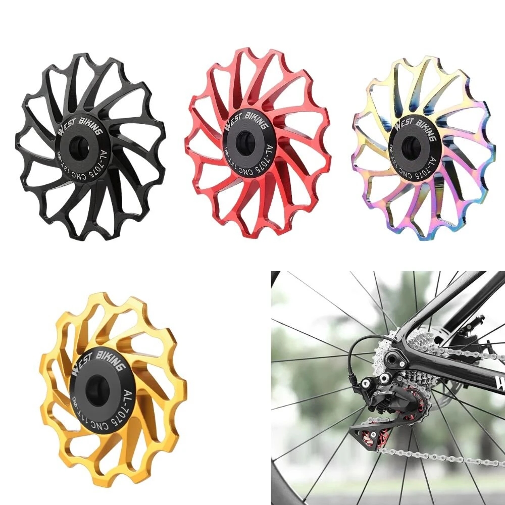 (image for) WEST BIKING 3/5 CM Mountain Bicycle Ceramic Rear Dial Guide Wheel 11T 13T Tooth Derailleur Aluminum Alloy Perrin Bearing Tension Wheel
