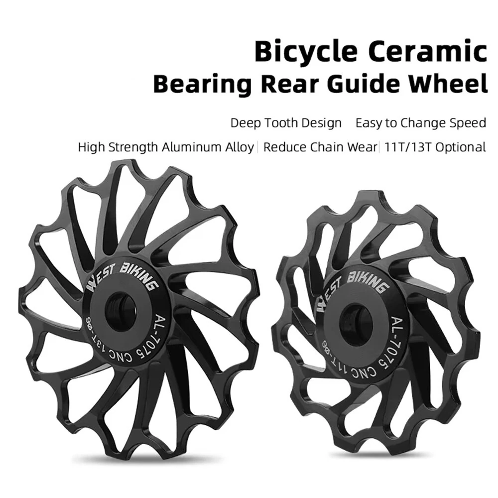 (image for) WEST BIKING 3/5 CM Mountain Bicycle Ceramic Rear Dial Guide Wheel 11T 13T Tooth Derailleur Aluminum Alloy Perrin Bearing Tension Wheel