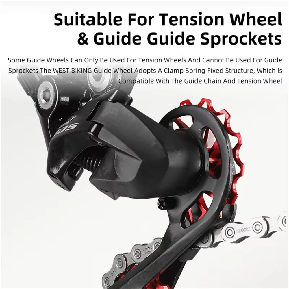 (image for) WEST BIKING 3/5 CM Mountain Bicycle Ceramic Rear Dial Guide Wheel 11T 13T Tooth Derailleur Aluminum Alloy Perrin Bearing Tension Wheel