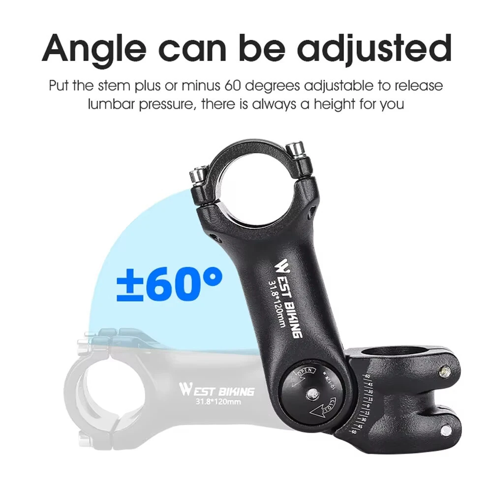 (image for) WEST BIKING 60° Adjustable Bicycle Handlebar Booster 25.4mm Aluminum Alloy Bike Front Fork Stem Adapter