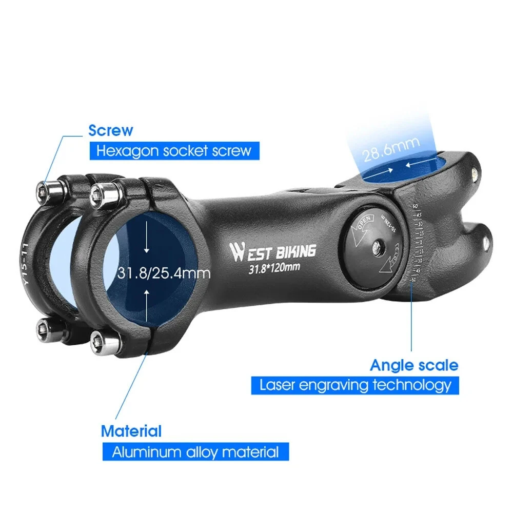 (image for) WEST BIKING 60° Adjustable Bicycle Handlebar Booster 25.4mm Aluminum Alloy Bike Front Fork Stem Adapter
