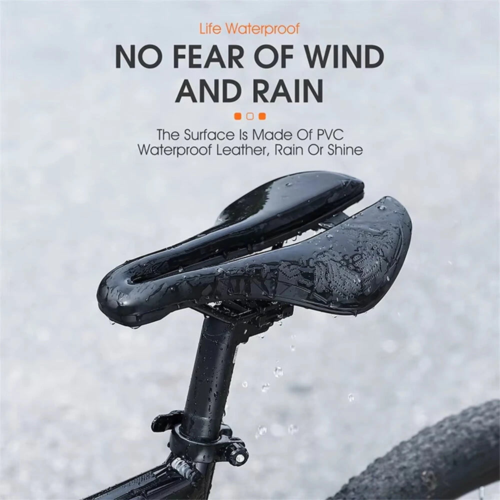 (image for) WEST BIKING Hollow Bicycle Saddle Breathable Comfortable PU Waterproof Aerodynamic Anti-slip Concave Point Cushion Shock Absorption Bike Seat for MTB Road Bike