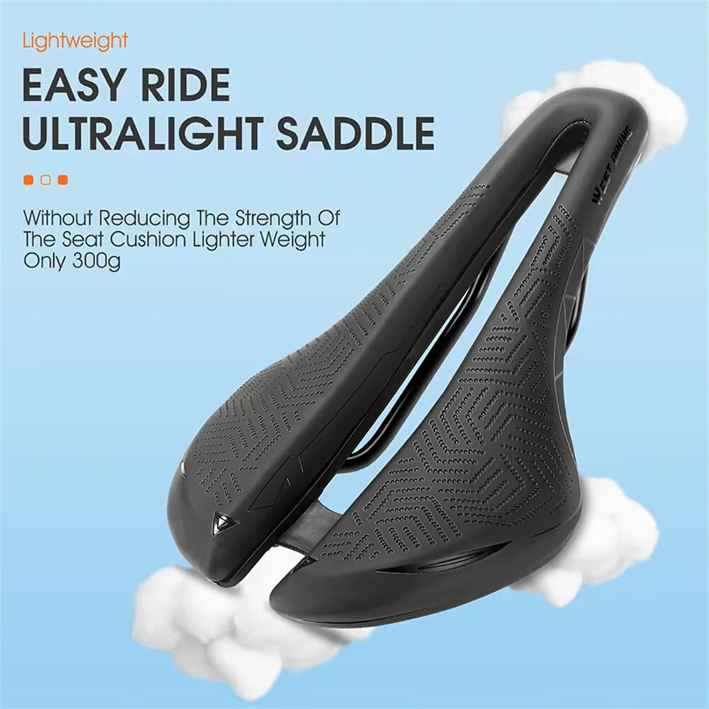 (image for) WEST BIKING Hollow Bicycle Saddle Breathable Comfortable PU Waterproof Aerodynamic Anti-slip Concave Point Cushion Shock Absorption Bike Seat for MTB Road Bike