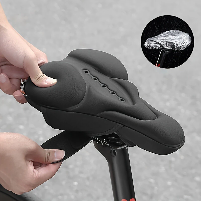 (image for) WEST BIKING Silicone High Elastic Bicycle Cushion Cover Breathable Soft Bike Seat Cushion with Rainproof Protection for Outdoor Riding