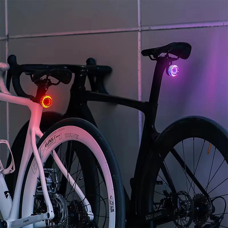 (image for) WEST BIKING Smart Brake Sensing Bike Taillight 400mAh Battery 8 Lighting Modes Waterproof Type-C Rechargeable Vibration Sensor Memory Function Colorful Bicycle Rear Light