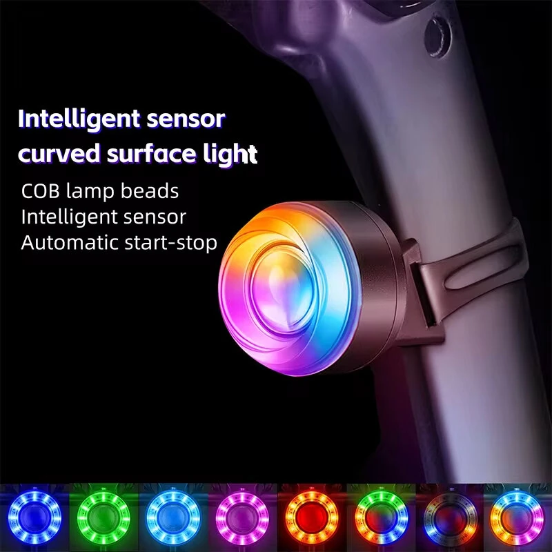 (image for) WEST BIKING Smart Brake Sensing Bike Taillight 400mAh Battery 8 Lighting Modes Waterproof Type-C Rechargeable Vibration Sensor Memory Function Colorful Bicycle Rear Light