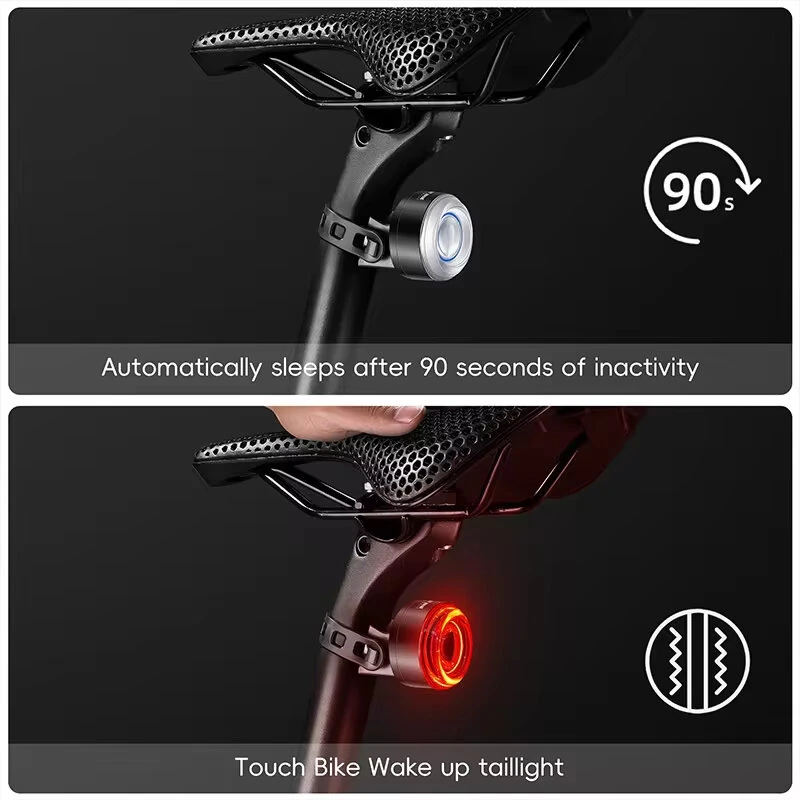 (image for) WEST BIKING Smart Brake Sensing Bike Taillight 400mAh Battery 8 Lighting Modes Waterproof Type-C Rechargeable Vibration Sensor Memory Function Colorful Bicycle Rear Light