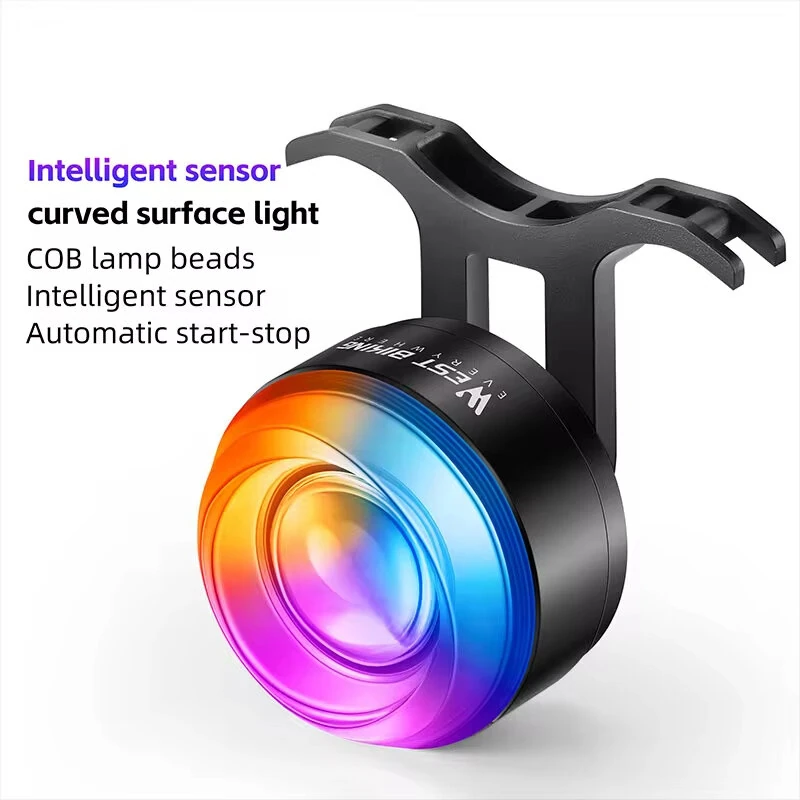 (image for) WEST BIKING Smart Brake Sensing Bike Taillight 400mAh Battery 8 Lighting Modes Waterproof Type-C Rechargeable Vibration Sensor Memory Function Colorful Bicycle Rear Light