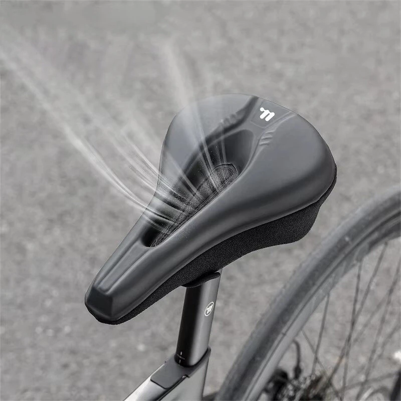 (image for) WEST BIKNIG Thickened Sponge High Elasticity Bike Seat Cushion PU Leather Soft Waterproof Hook Loop Fastening Bicycle Saddle Cover