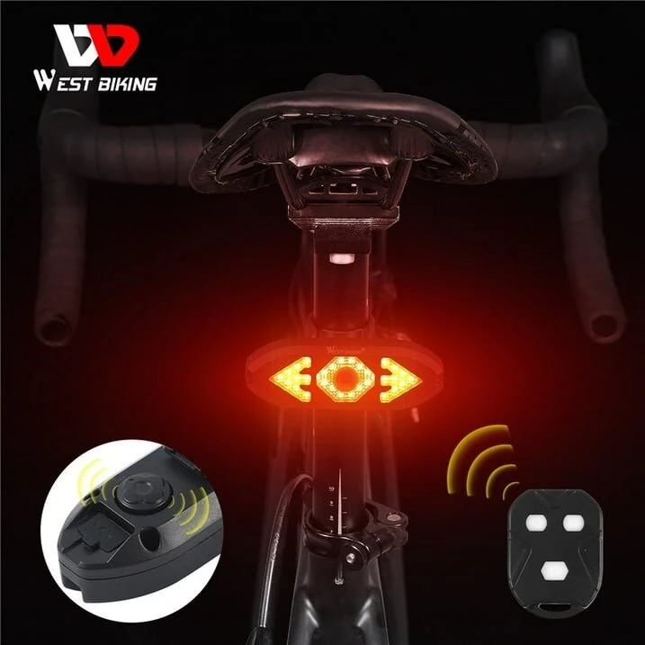 (image for) West Biking Smart 2-in-1 Bicycle Rear Light Wireless Remote Control 5 Light Modes Turn Signal Lights Bike bell horn Cycling Mini Taillight for Night Riding